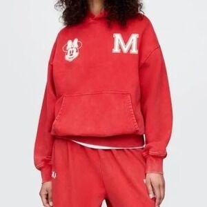 Gap Disney Minnie Mouse Oversized Hoodie Red Varsity Fleece Sweatshirt S NWT